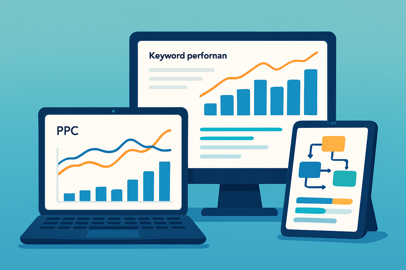Dashboard displaying PPC analytics, keyword trends, and attribution insights to optimize campaigns effectively