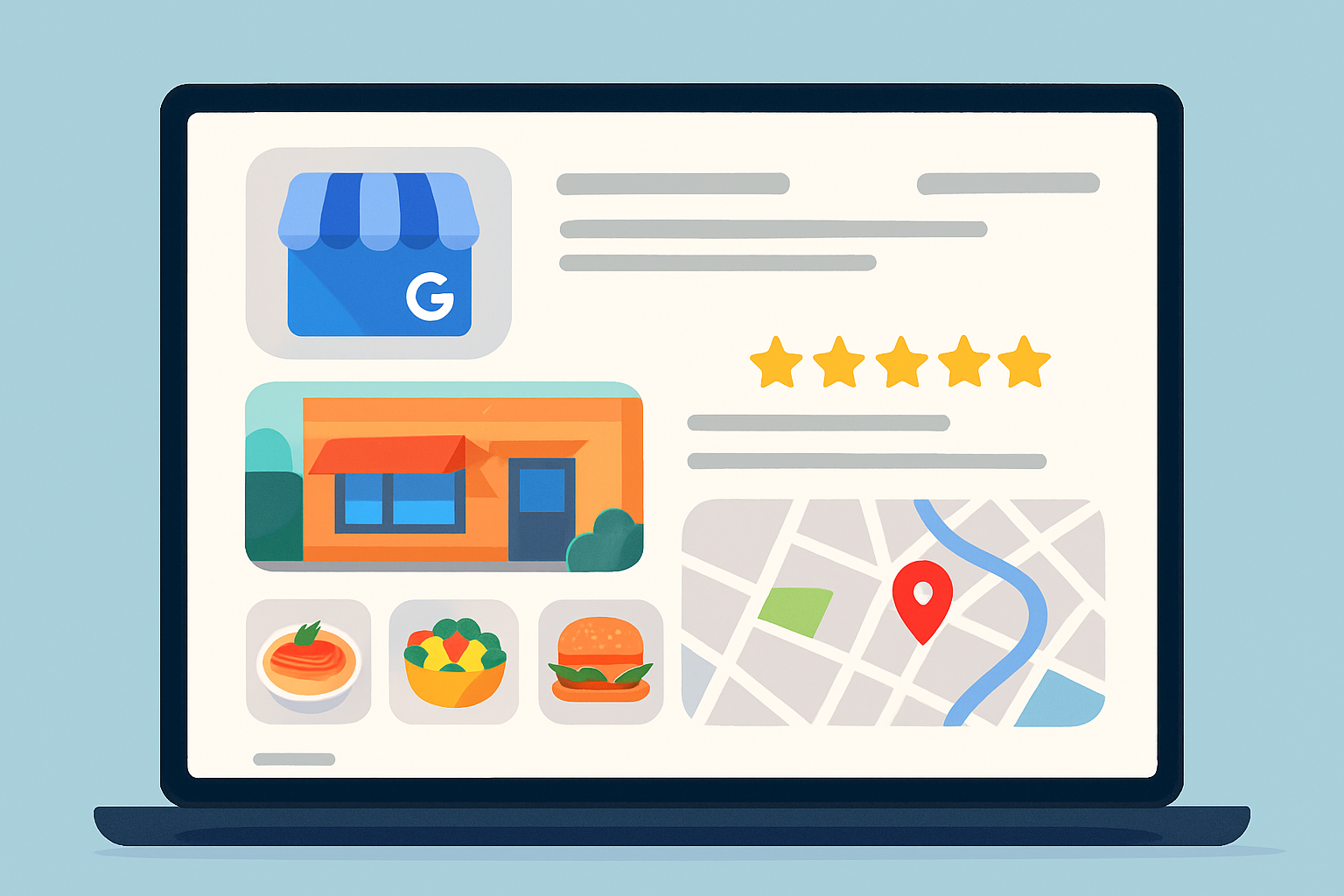 Example of an optimized Google My Business profile showing restaurant details, photos, and customer reviews.