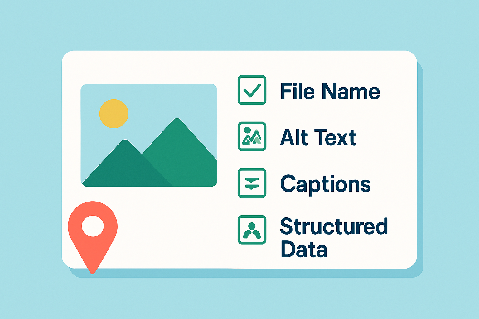 Infographic illustrating key steps and elements for optimizing images with local keywords to enhance SEO