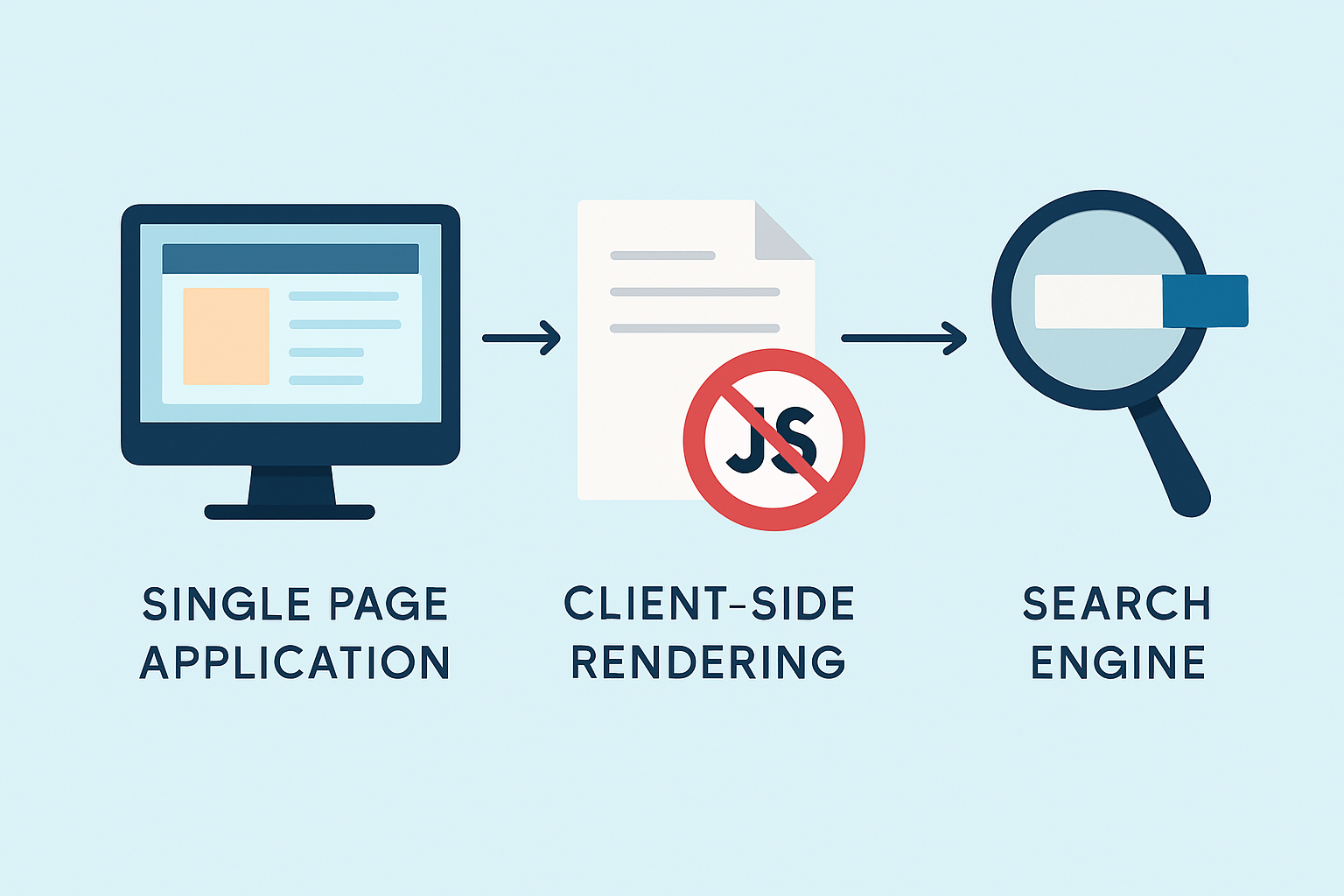 Diagram showing how SPAs load content dynamically and the associated SEO challenges
