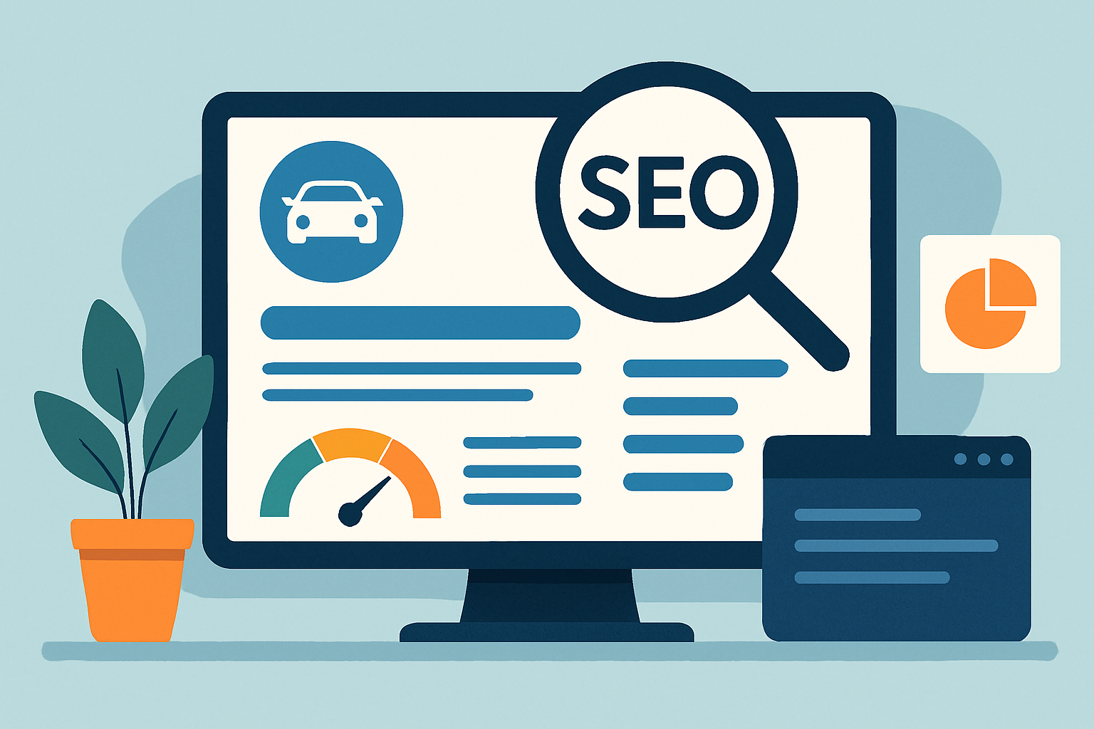 Dashboard view illustrating key on-page SEO elements optimized for a car dealership website.