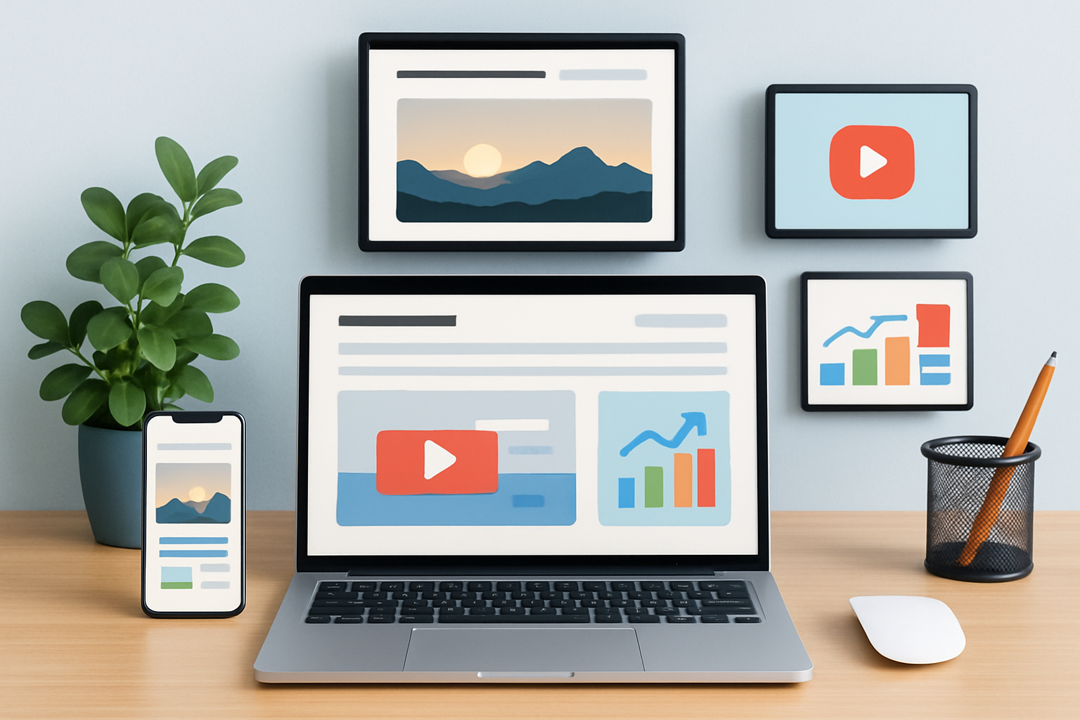 Visualizing multimedia elements enhancing a press release for better engagement and SEO.