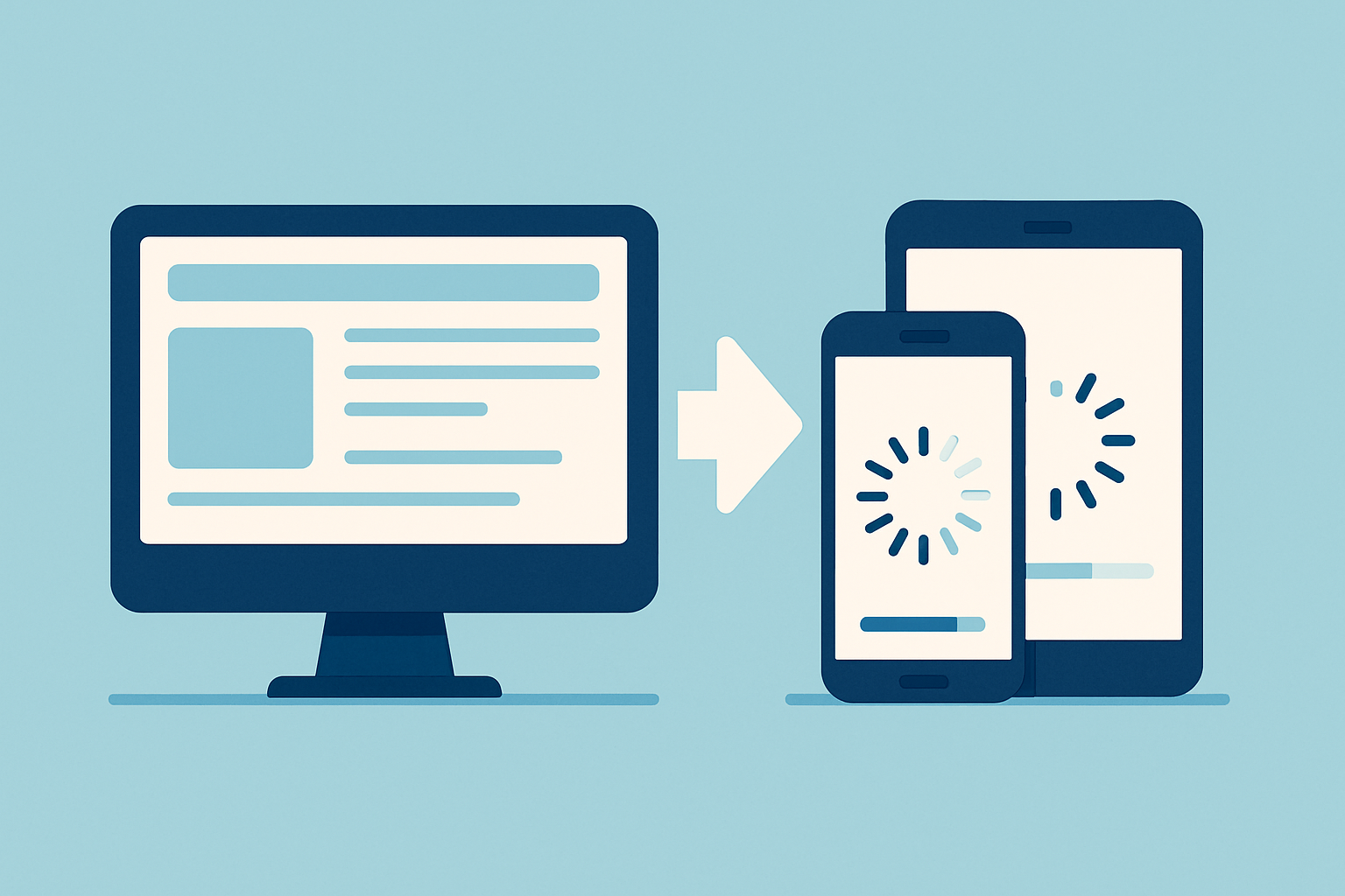 Visual comparison of SSR delivering immediate content against CSR with delayed rendering on multiple device types