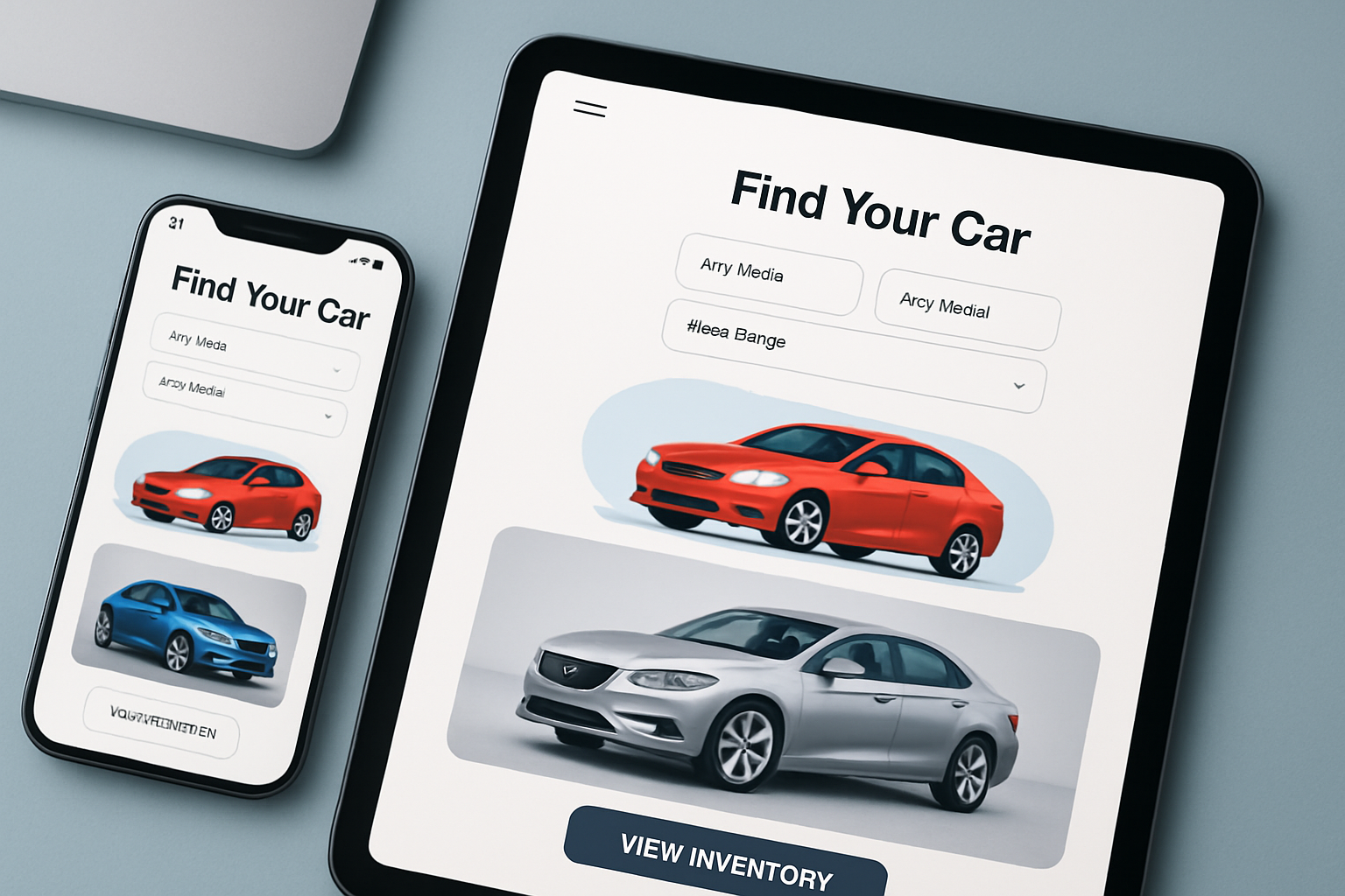 Example of a fully responsive car dealership website shown on various mobile devices