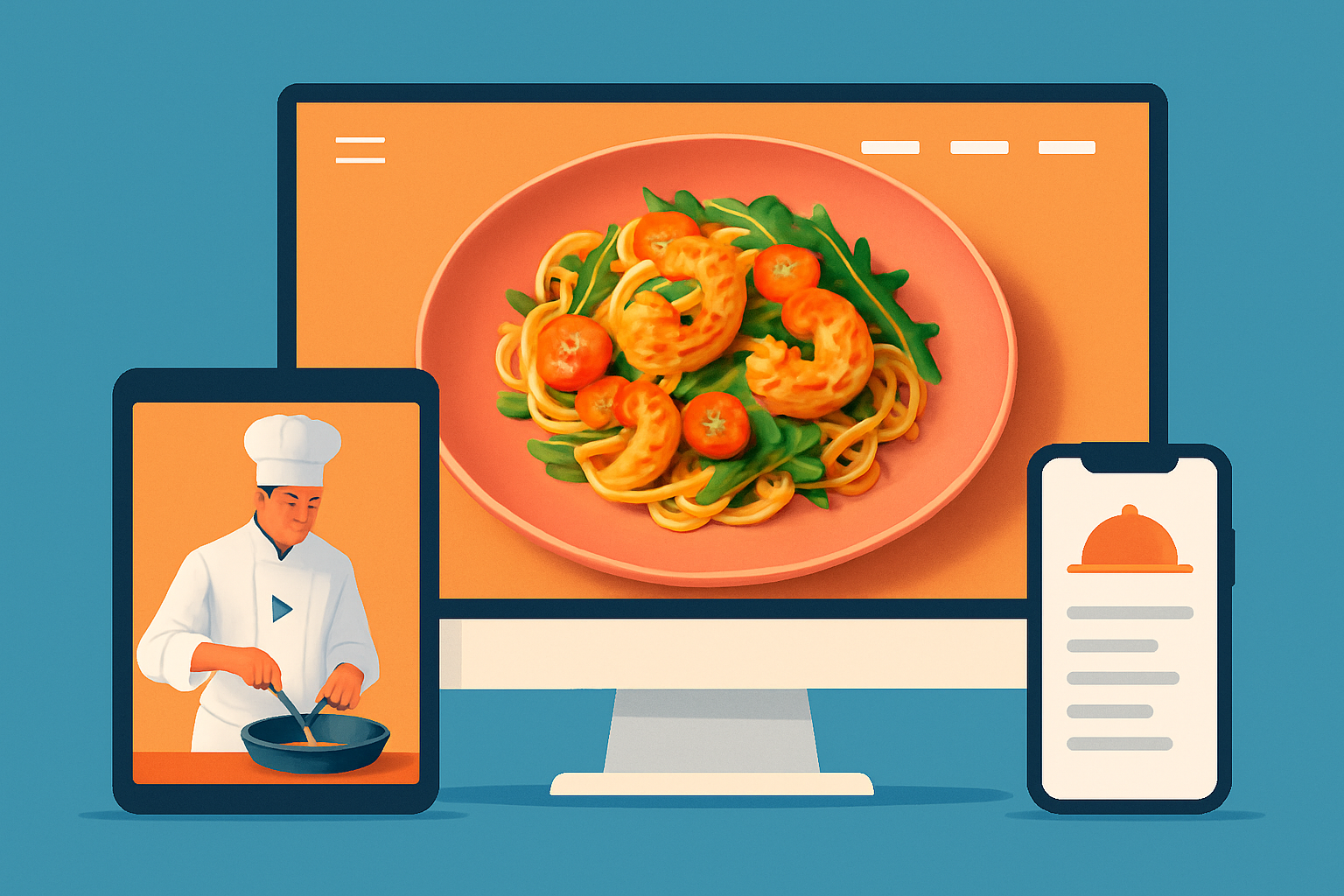 Example of SEO-friendly restaurant website content featuring food images, video, and well-structured menus