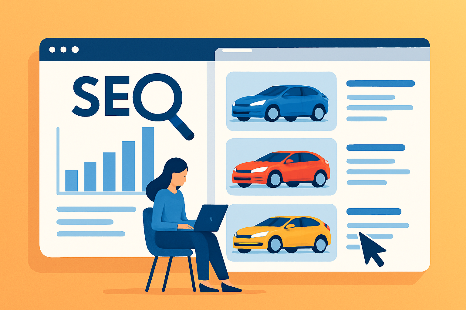 Example of an auto retail website presenting rich content and optimized vehicle listings for SEO