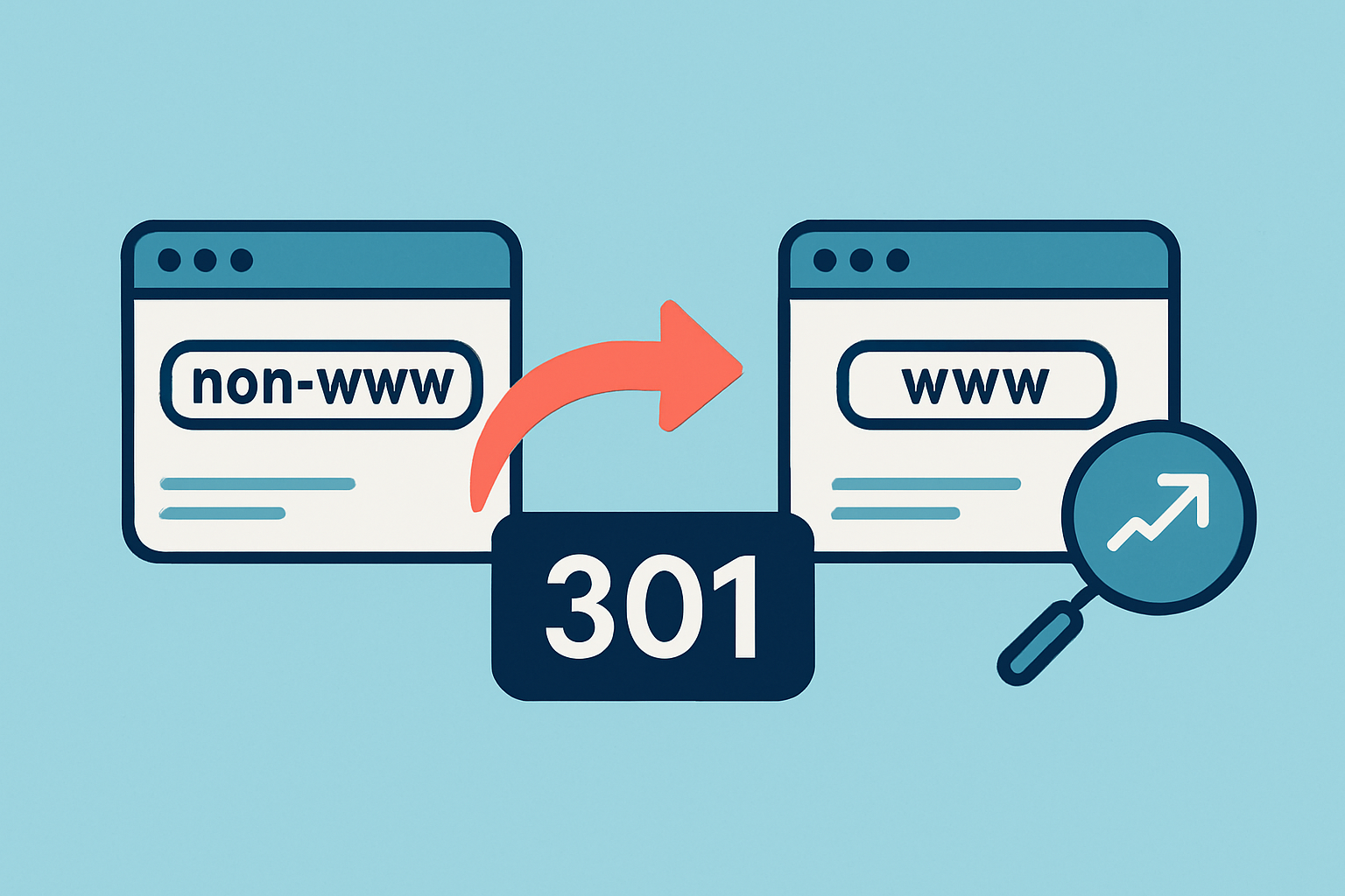 A flowchart illustrating 301 redirect setup from non-www to www version ensuring SEO consolidation.