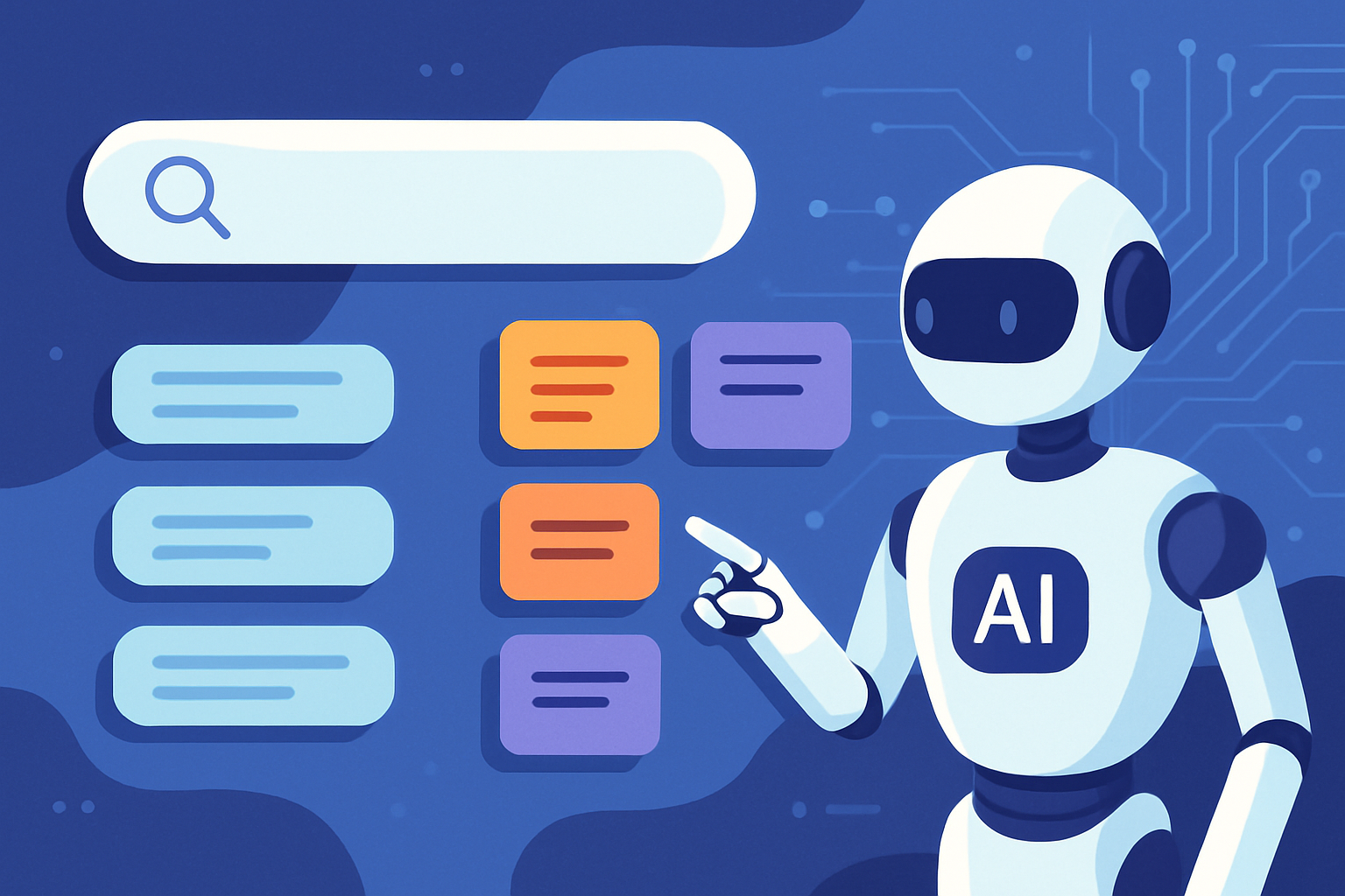 Conceptual image showing AI and machine learning optimizing semantic keyword grouping for future SEO