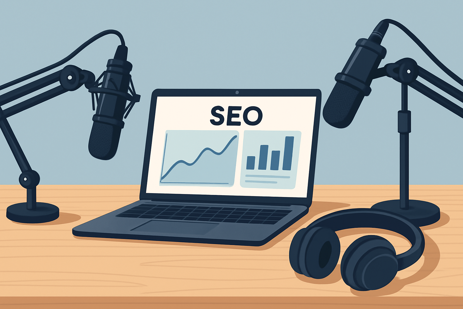 A stylish podcast recording setup focused on SEO content creation
