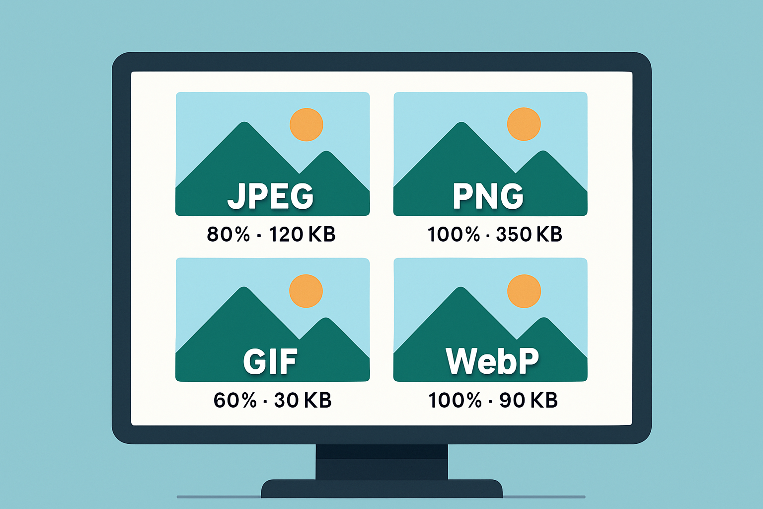 Comparison of popular SEO recommended image file formats highlighting compression efficiency and quality differences