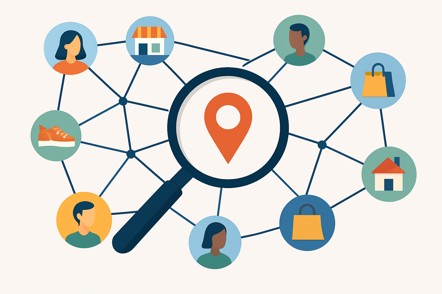 Visual representation of how search engines connect and analyze entities through a knowledge graph.