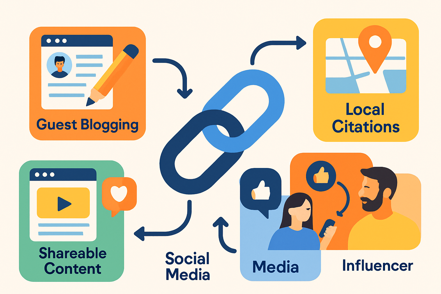 Visual infographic summarizing the cheap linkbuilding ideas and their key features for easy reference.
