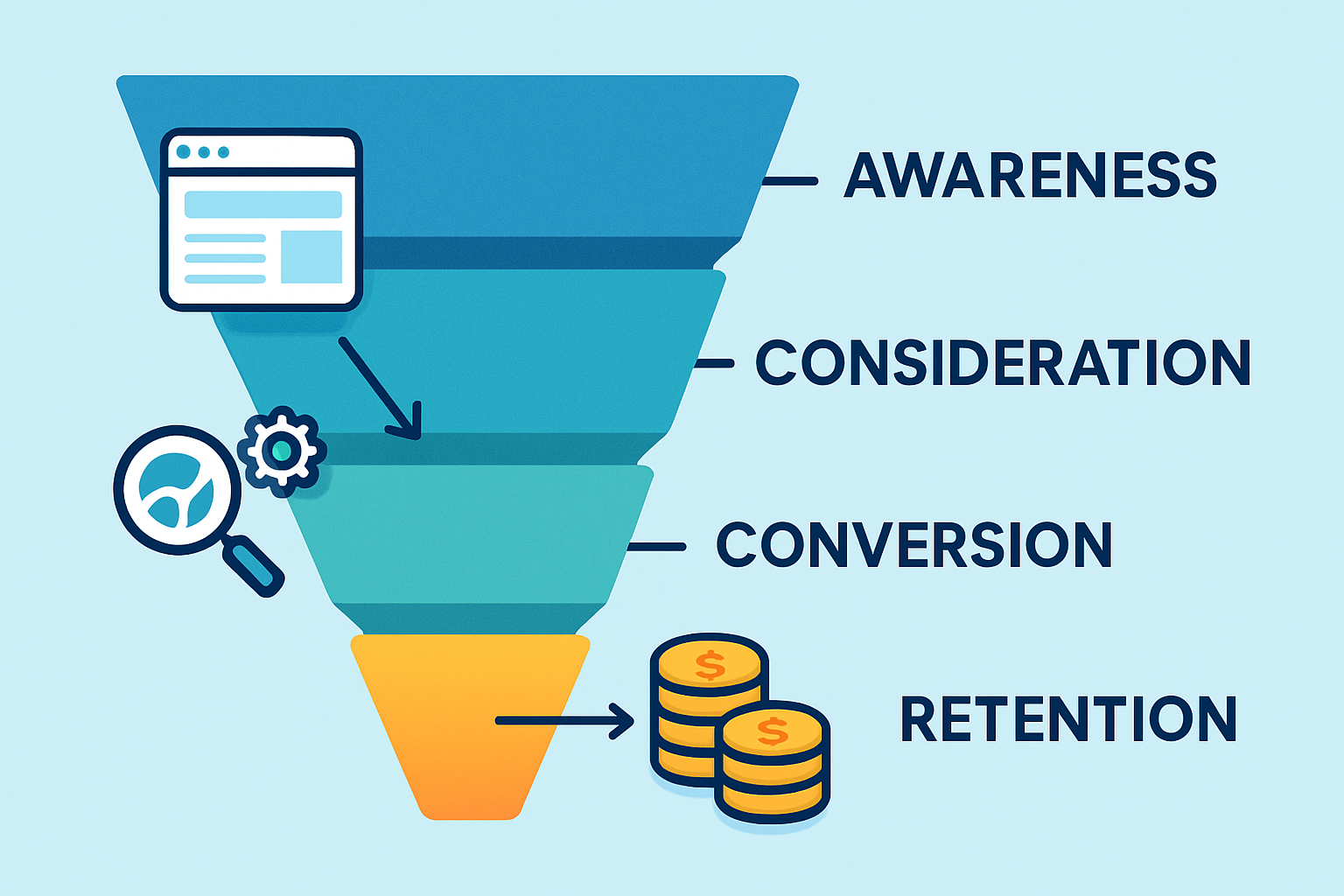 Diagram illustrating the affiliate marketing funnel tailored for webmaster affiliate programs